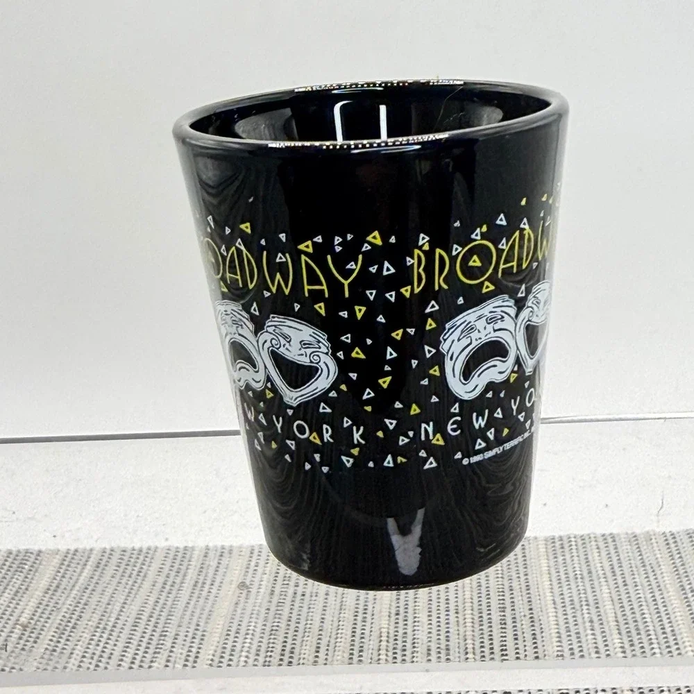 Vintage‎ 1993 Broadway New York Shot Glass Black Ceramic Theater Masks Drama NYC
